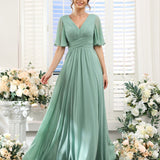 Abito Lungo in Chiffon Elegante – Silhouette Fluida A-Line con Spacco Laterale e Volant