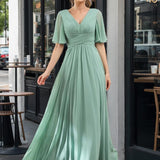 Abito Lungo in Chiffon Elegante – Silhouette Fluida A-Line con Spacco Laterale e Volant