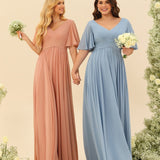 Abito Lungo in Chiffon Elegante – Silhouette Fluida A-Line con Spacco Laterale e Volant