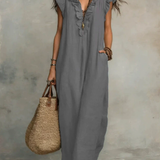 Abito casual da donna in cotone e lino con volant