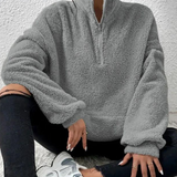 Maglione in pile da donna con mezza zip – Pullover morbido a collo alto, ideale per un inverno confortevole
