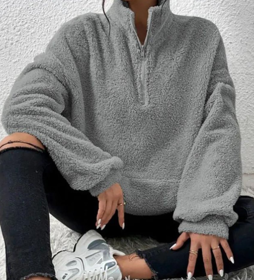 Maglione in pile da donna con mezza zip – Pullover morbido a collo alto, ideale per un inverno confortevole