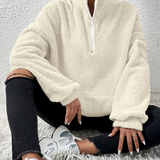Maglione in pile da donna con mezza zip – Pullover morbido a collo alto, ideale per un inverno confortevole