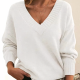 Maglione da donna in cashmere con scollo a V e maniche a palloncino morbide