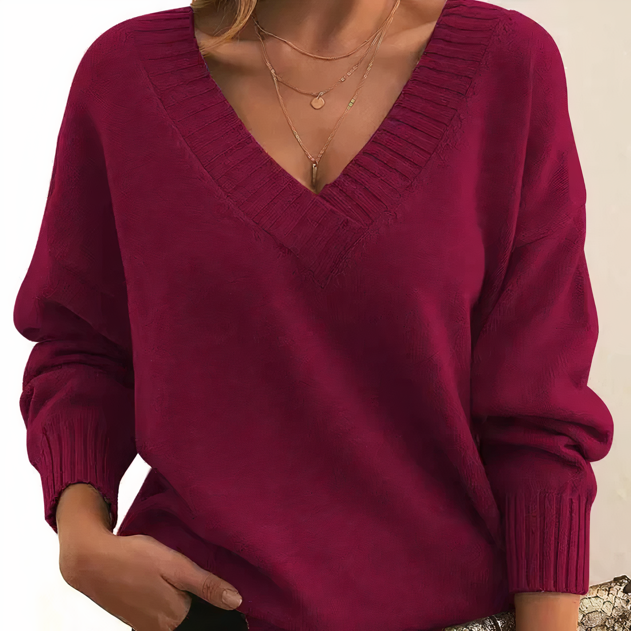 Maglione da donna in cashmere con scollo a V e maniche a palloncino morbide