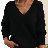 Maglione da donna in cashmere con scollo a V e maniche a palloncino morbide
