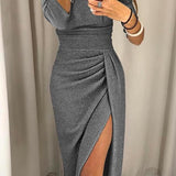 Abito da Gala Off-Shoulder – Nero, Elegante Spacco per Matrimoni e Gala