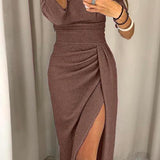 Abito da Gala Off-Shoulder – Nero, Elegante Spacco per Matrimoni e Gala