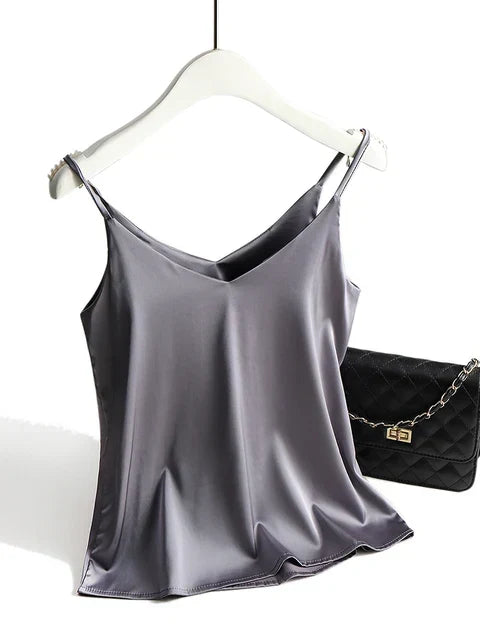 Top basic in seta da donna con spalline sottili | Canotta in raso senza maniche