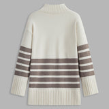 Donna - Maglione a righe con collo alto - Stile accogliente