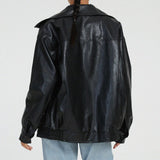 Donna - Giacca in pelle rilassata - Collo alto con zip