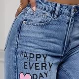 Jeans baggy donna | Stampa graffiti a cuore & Streetstyle a gamba larga