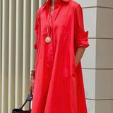 Abito casual midi da donna in cotone e lino – Vestibilità comoda per tutti i giorni