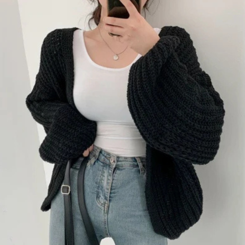 Donna - Cardigan vintage con maniche a lanterna