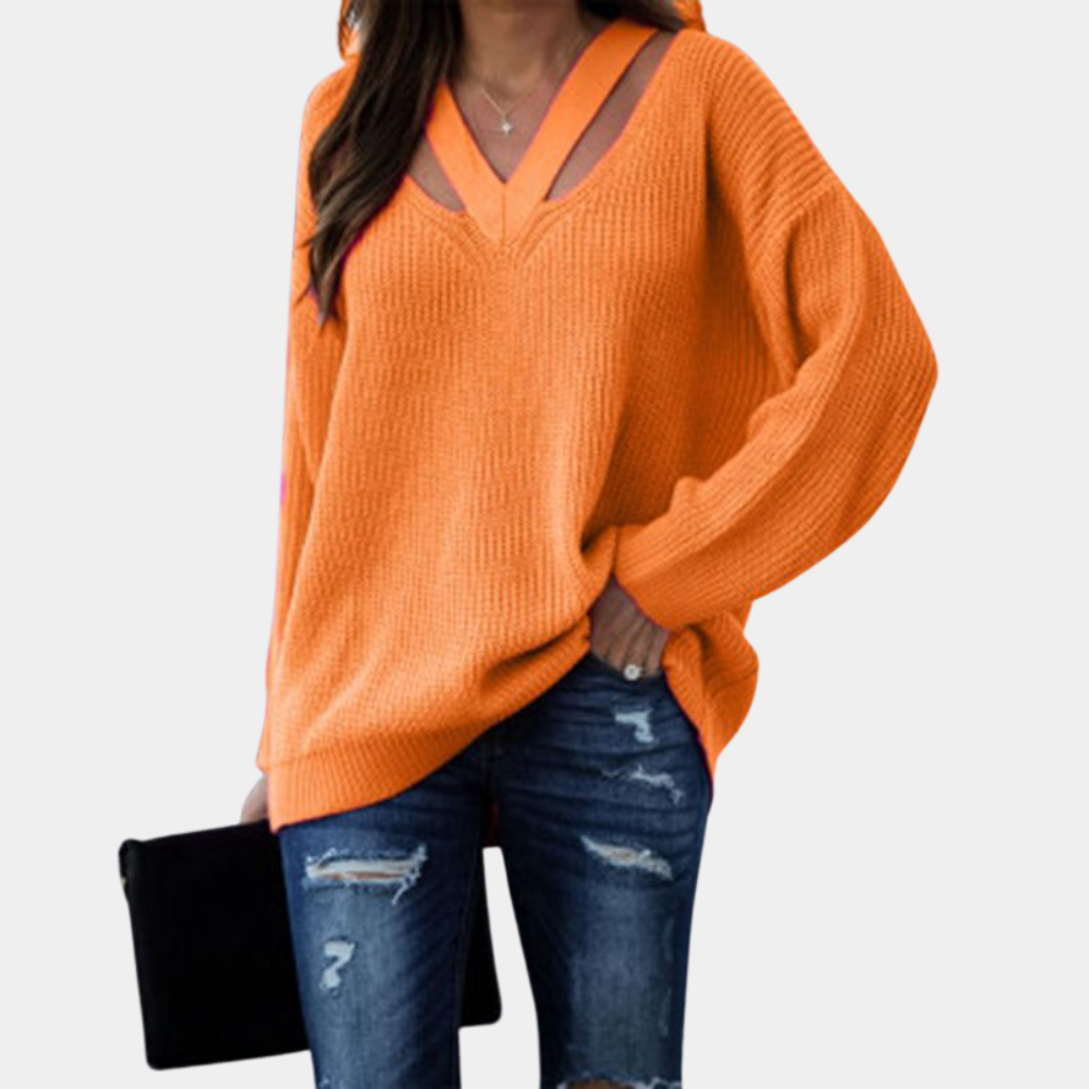 Maglia da donna con scollo a V cut-out – Modello morbido a maniche lunghe per primavera e autunno