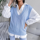 Gilet traforato da donna con scollo a V a coste e vestibilità comoda