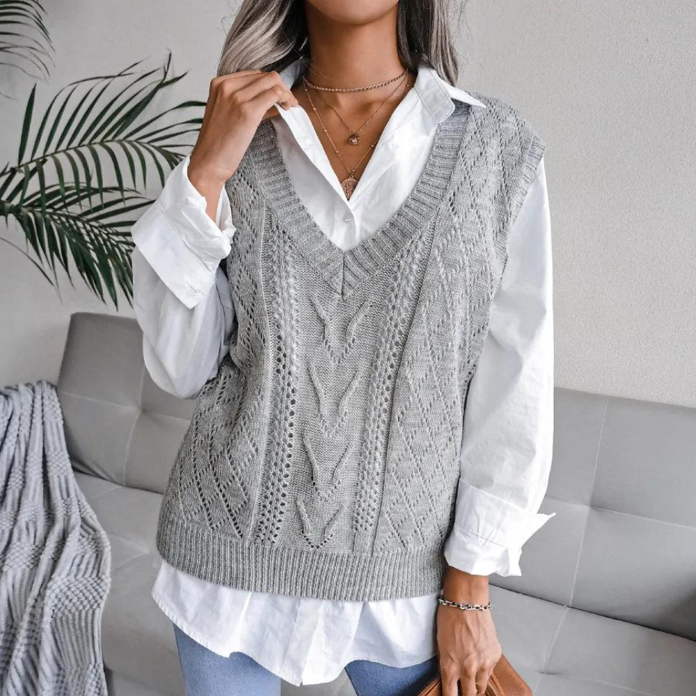 Gilet traforato da donna con scollo a V a coste e vestibilità comoda