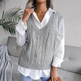Gilet traforato da donna con scollo a V a coste e vestibilità comoda