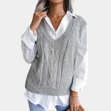 Gilet traforato da donna con scollo a V a coste e vestibilità comoda