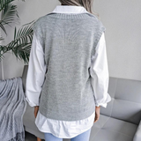 Gilet traforato da donna con scollo a V a coste e vestibilità comoda