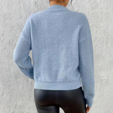 Donna - Maglione blu in maglia a cavo - Collo rotondo