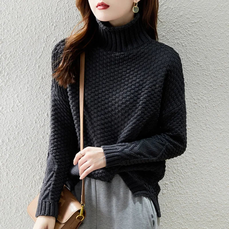 Donna - Maglione a maglia a cavo - Stile dolcevita