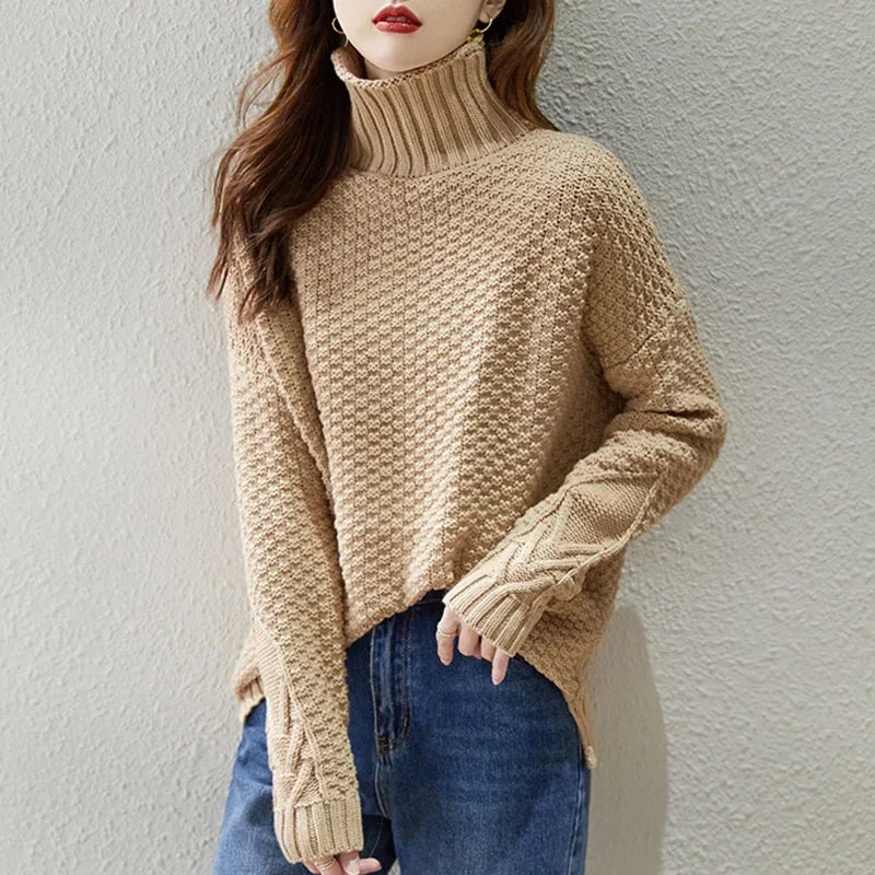 Donna - Maglione a maglia a cavo - Stile dolcevita