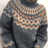 Maglione a Collo Alto per Donne – Lana Islandese, Grigio con Collo Alto per Outfit Casual Autunnali e Invernali