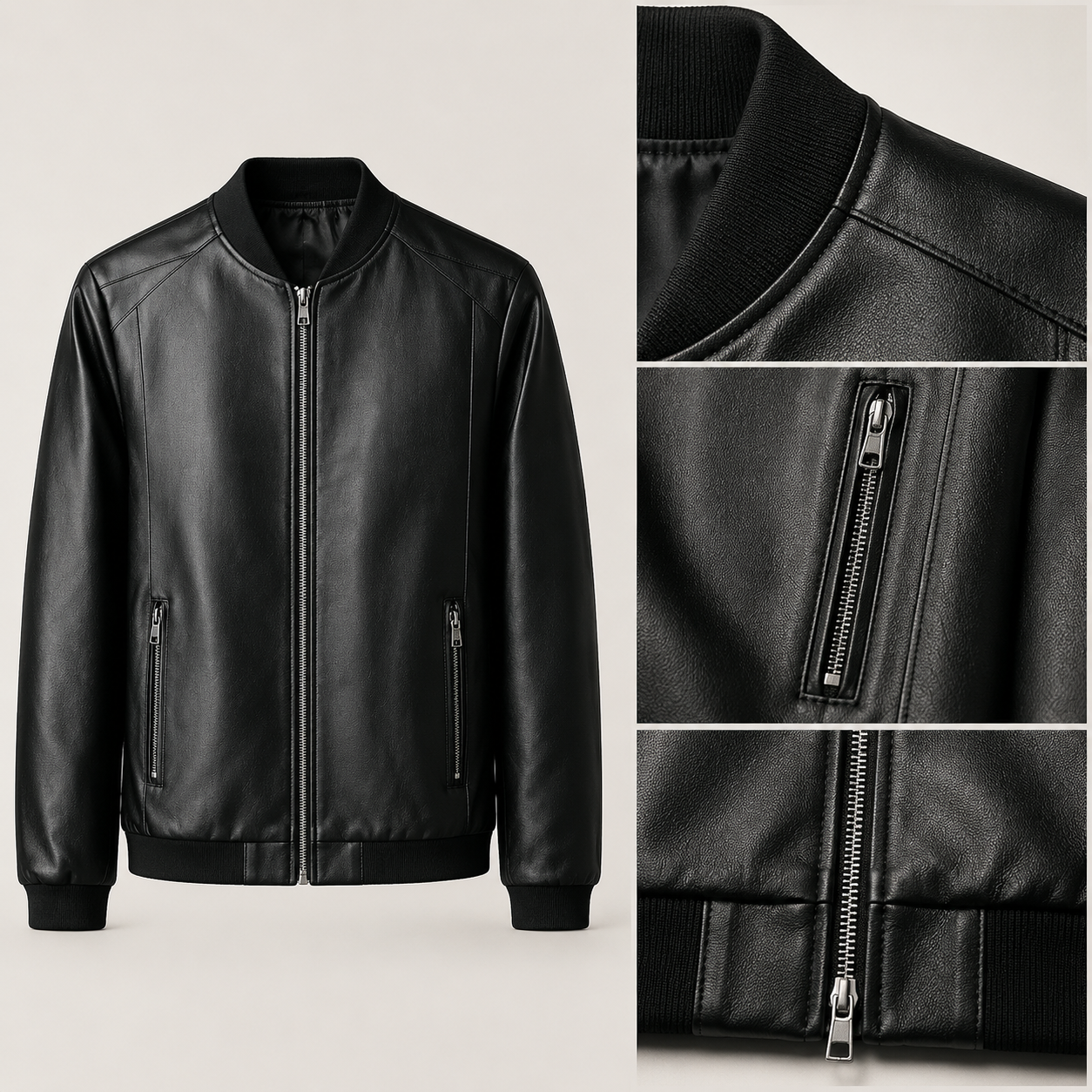 Angela™ | Bomber in pelle con collo a righe