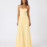 Enni – Abito Maxy Plissettato con Scollo Quadrato