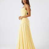 Enni – Abito Maxy Plissettato con Scollo Quadrato