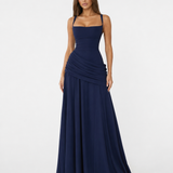 Enni – Abito Maxy Plissettato con Scollo Quadrato