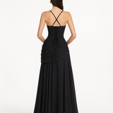 Enni – Abito Maxy Plissettato con Scollo Quadrato