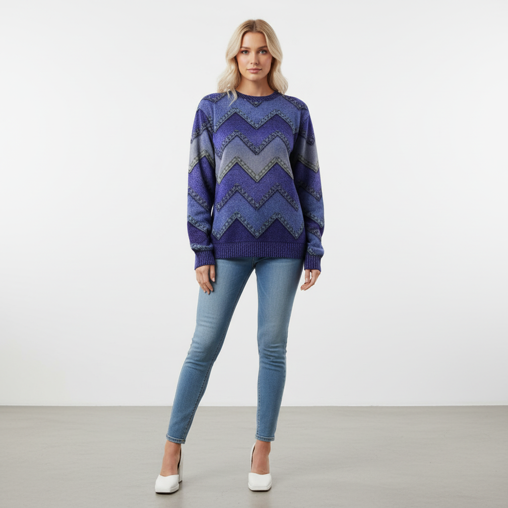 Maglione da donna con stampa, collo rotondo, maniche lunghe e vestibilità comoda