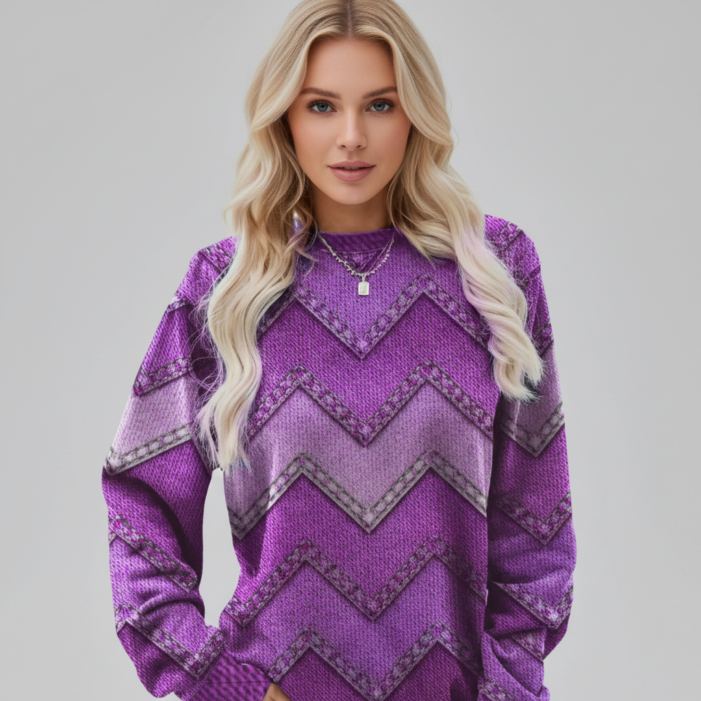 Maglione da donna con stampa, collo rotondo, maniche lunghe e vestibilità comoda