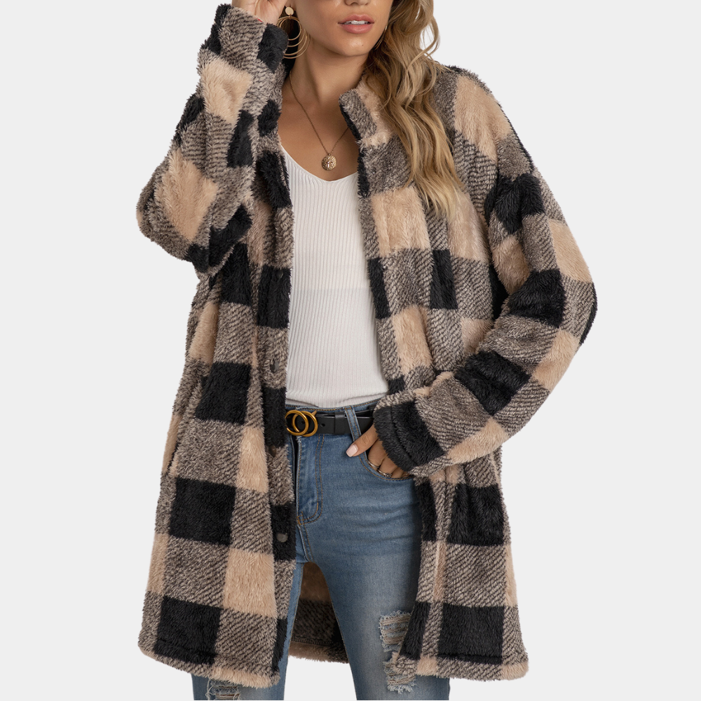 Donna - Cappotto elegante a quadri - Stile invernale