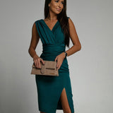 Abito da cocktail midi con scollo a V per invitati a matrimoni - Elegante, lusinghiero