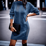 Donna - Abito in maglia con motivo a cordoncino chic - Colletto alto