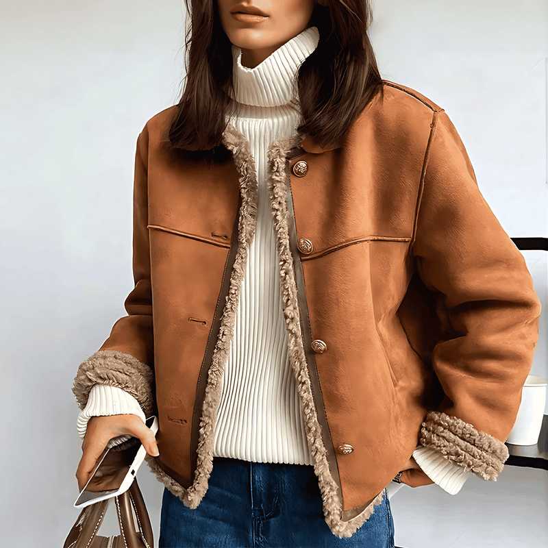 Donna - Accogliente giacca in pelle scamosciata vintage - Vestibilità elegante