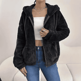 Donna - Accogliente giacca in pile con cappuccio e tasche