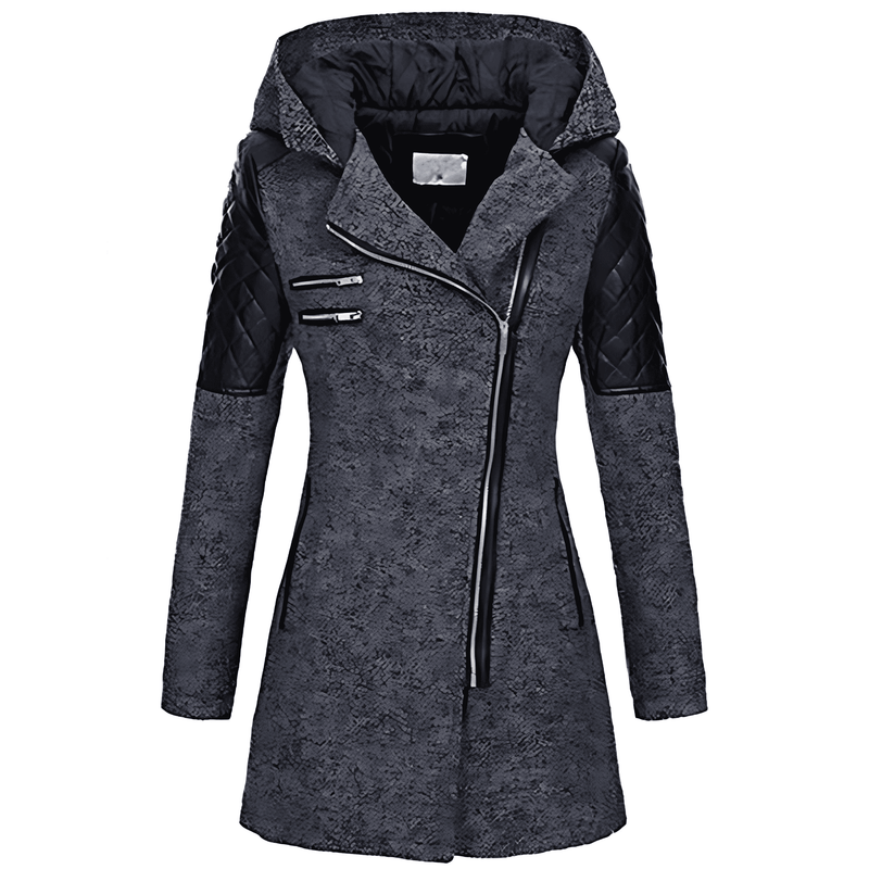Donna - Cappotto asimmetrico con zip - Pannelli trapuntati