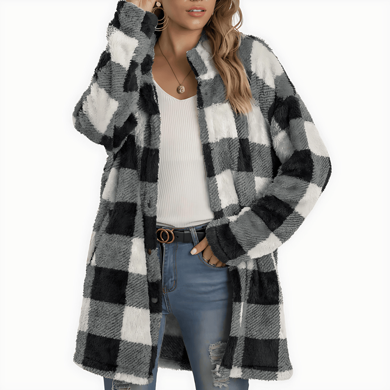Donna - Cappotto elegante a quadri - Stile invernale