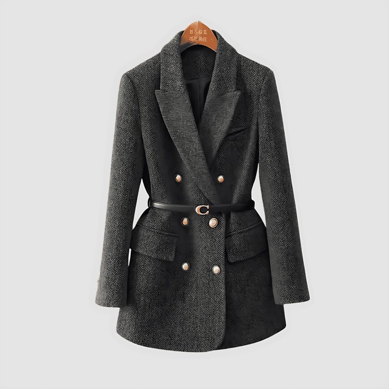 Donna - Cappotto giacca di tweed - Doppio petto e cintura