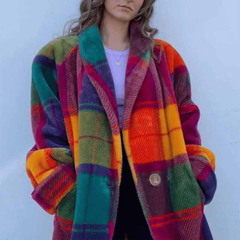 Donna - Cappotto oversize casual a quadri
