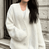 Donna - Cardigan a maglia grossa con scollo a V
