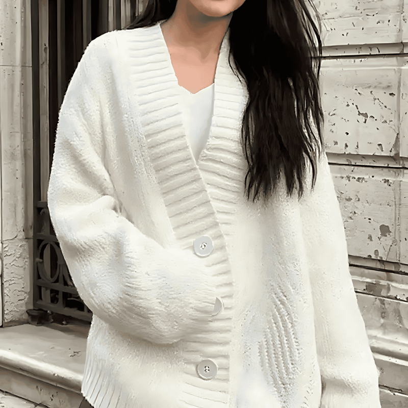 Donna - Cardigan a maglia grossa con scollo a V