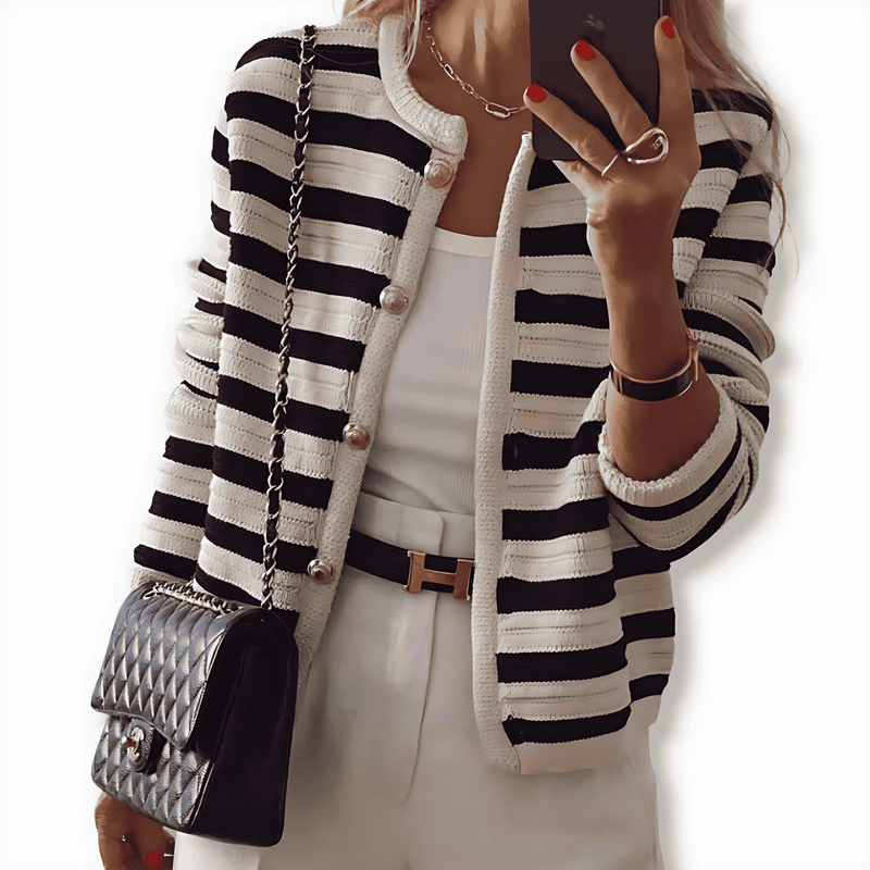 Donna - Cardigan a righe dal taglio classico - Stile con bottoni sul davanti