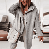 Donna - Cardigan lungo in maglia con cappuccio - Fronte bottoni