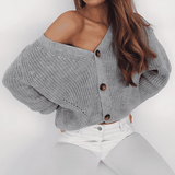 Donna - Cardigan oversize con profondo scollo a V e bottoni