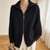 Donna - Cardigan oversize in maglia di lana - Zip frontale